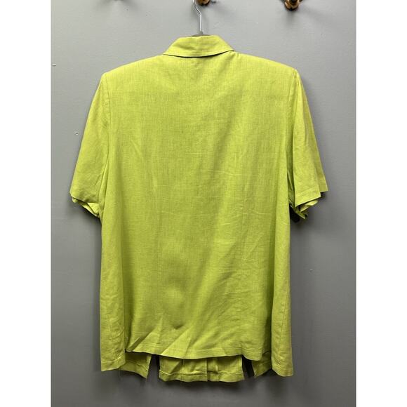 Dress Barn Blouse Womens 16W Green button front linen blend Shoulder pads - Picture 2 of 6
